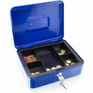 BITUXX Geldkassette 25 Cm Groß Abschließbar Münz Geld Zählbrett Kasse Safe Blau 250mm (mit Münzeinlage) 9